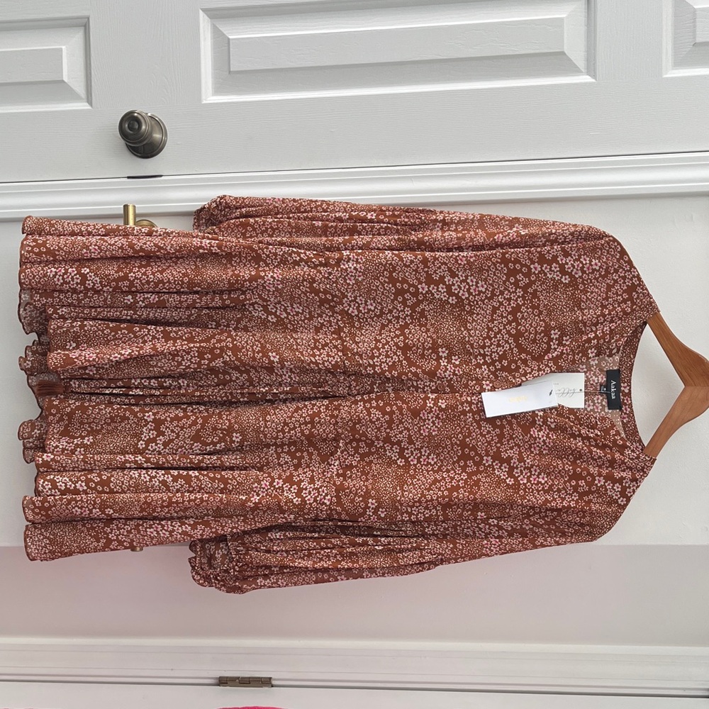 Aakaa Rust Floral Long Sleeve Dress